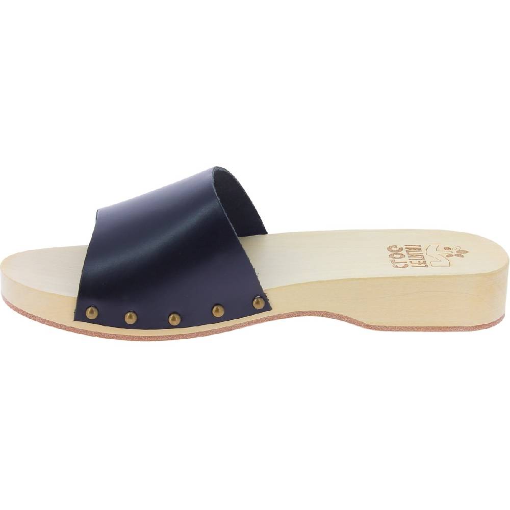 Lartigiano Del Cuoio Zoccoli di legno uomo con fascia larga in pelle nera artigianali Offerta San Valentino
