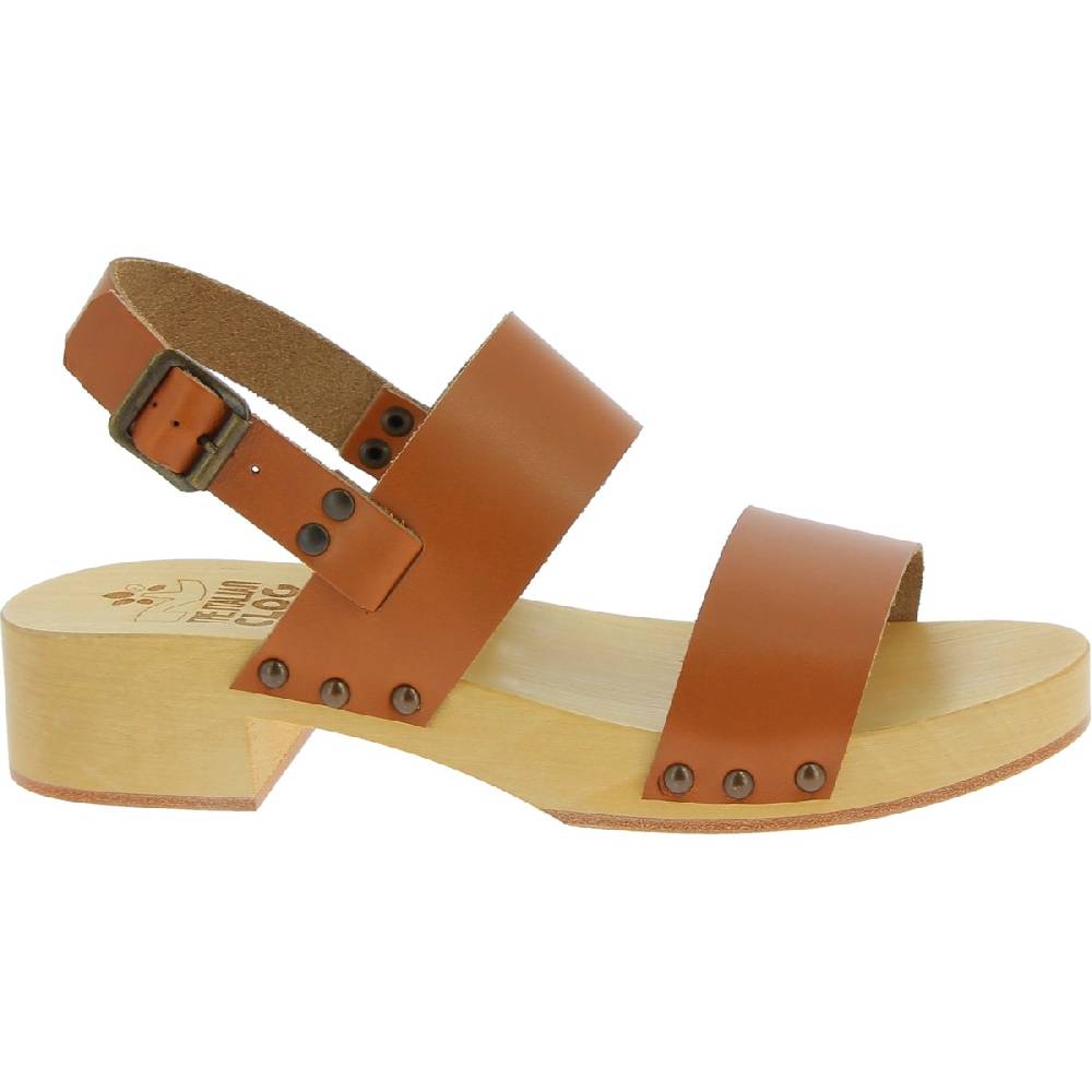 Lartigiano Del Cuoio Zoccoli in legno donna con fasce in pelle beige Offerte esclusive
