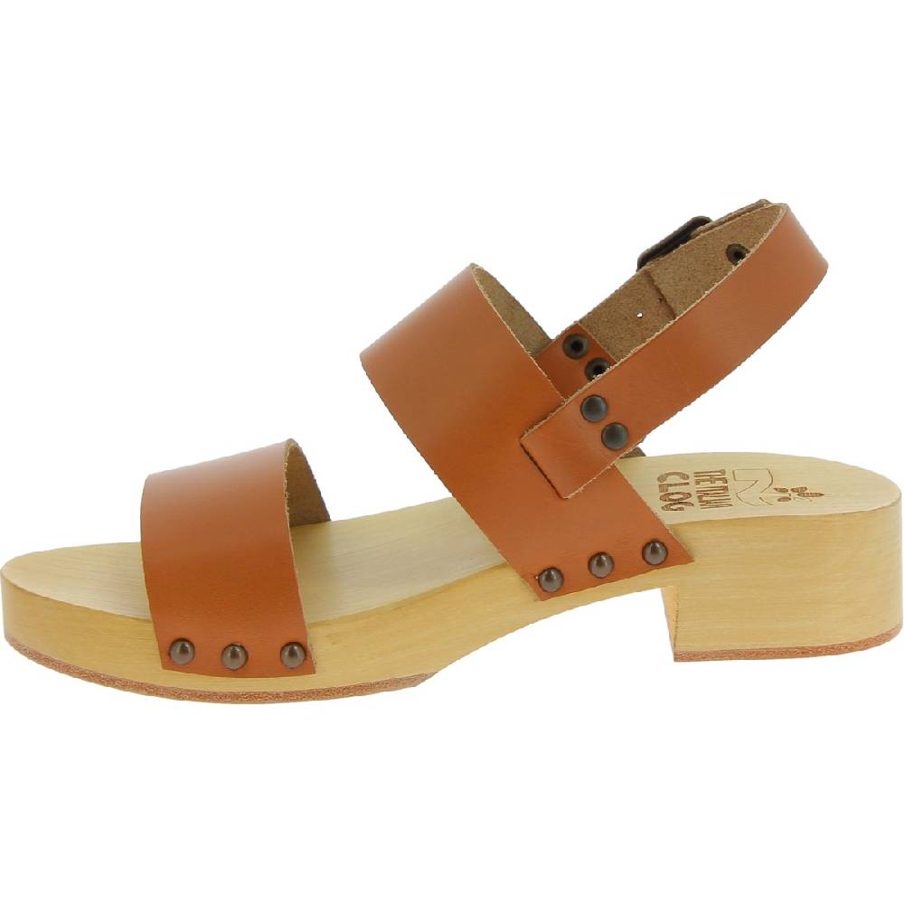 Lartigiano Del Cuoio Zoccoli in legno donna con fasce in pelle beige Offerte esclusive