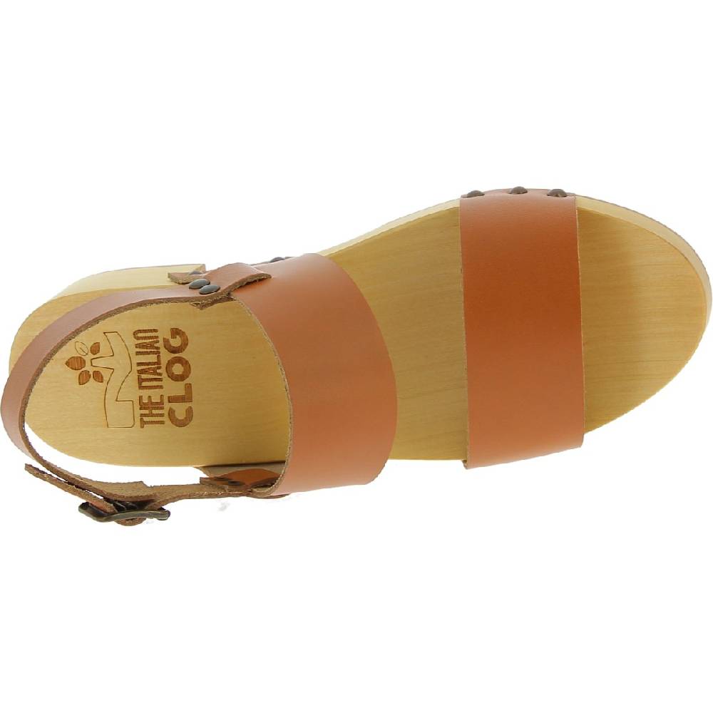 Lartigiano Del Cuoio Zoccoli in legno donna con fasce in pelle beige Offerte esclusive