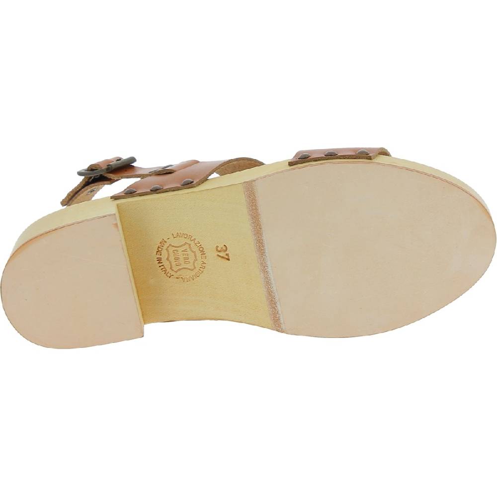 Lartigiano Del Cuoio Zoccoli in legno donna con fasce in pelle beige Offerte esclusive