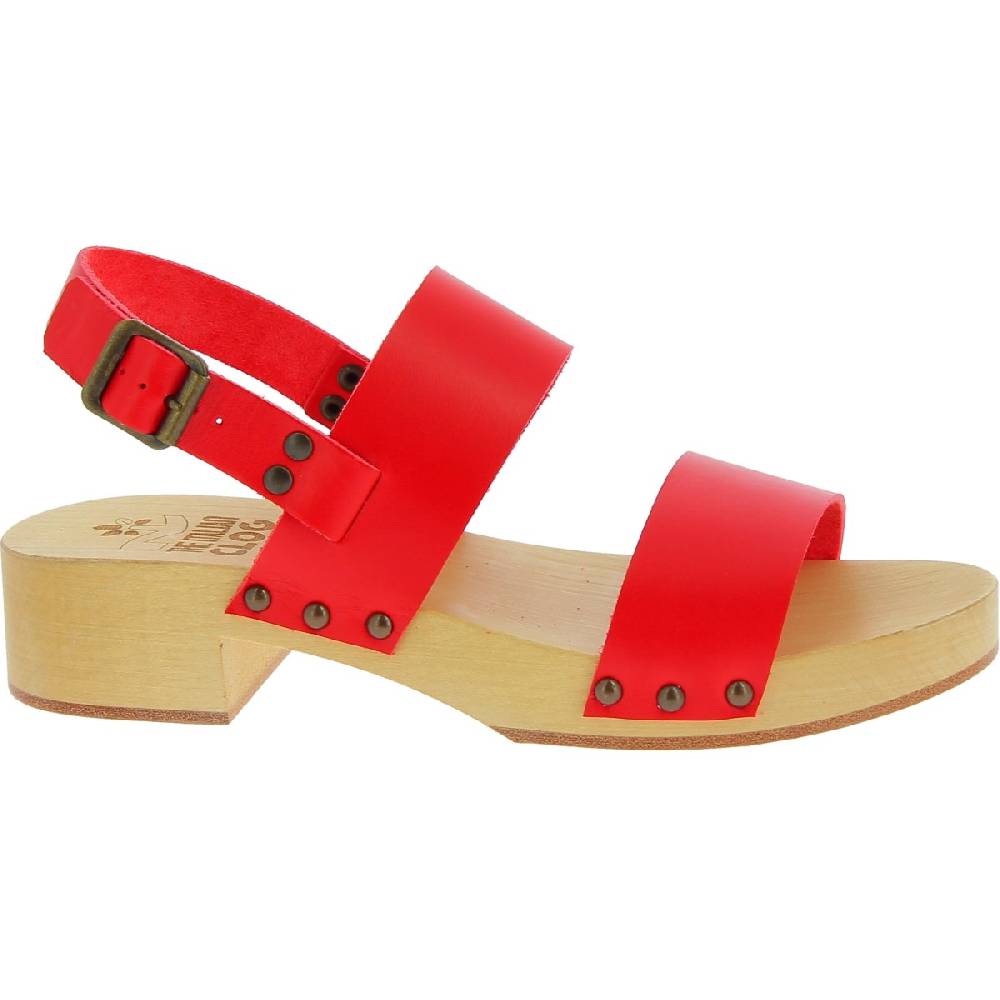 Lartigiano Del Cuoio Zoccoli donna in legno con fasce in pelle rossa Bestseller