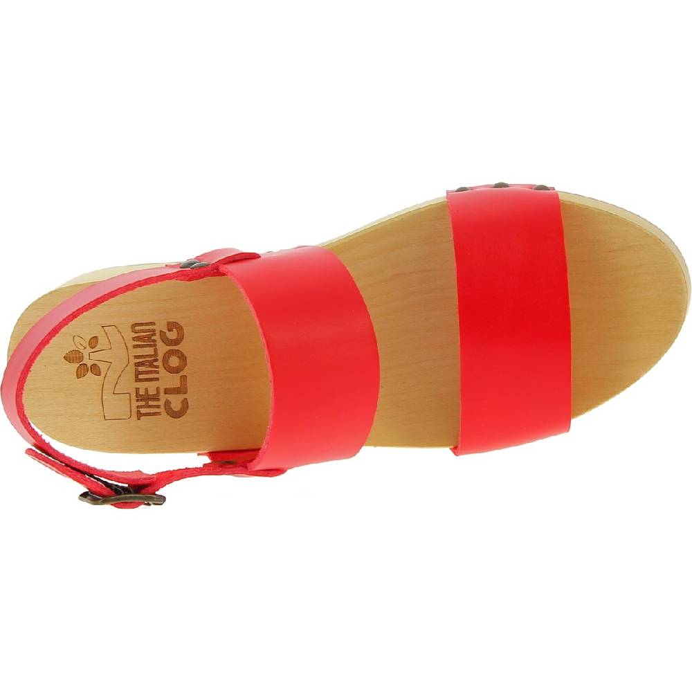 Lartigiano Del Cuoio Zoccoli donna in legno con fasce in pelle rossa Bestseller
