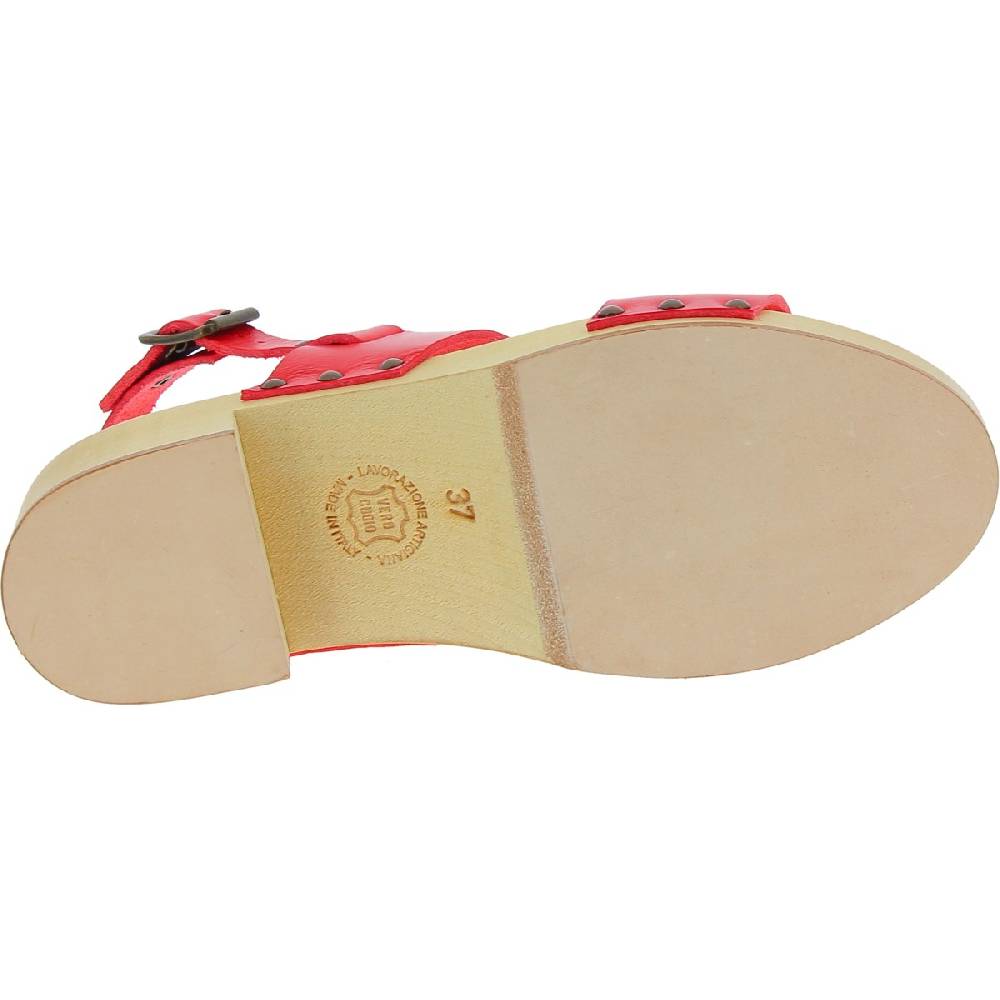 Lartigiano Del Cuoio Zoccoli donna in legno con fasce in pelle rossa Bestseller