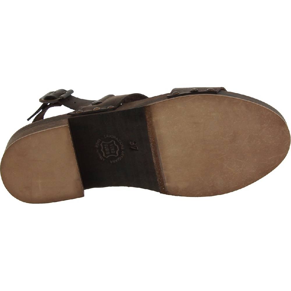 Lartigiano Del Cuoio Zoccoli in legno marrone scuro artigianali con fascia in pelle Liquidazione