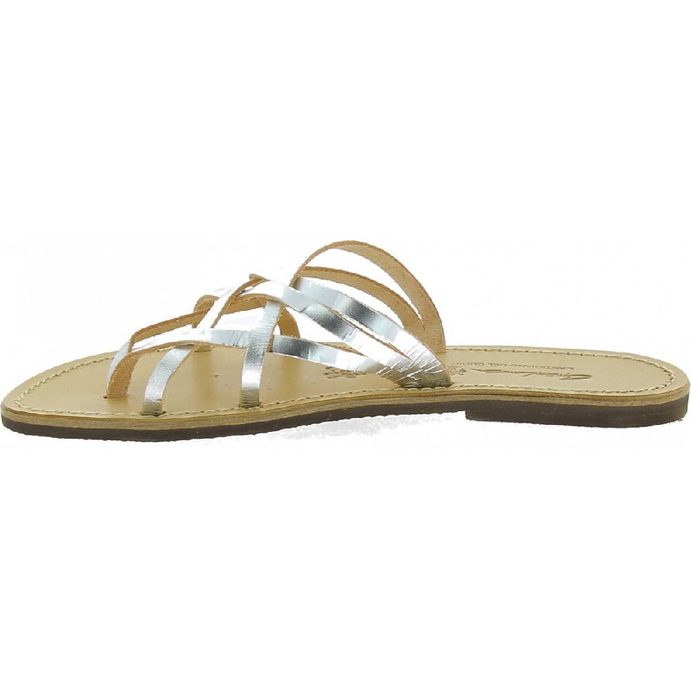 Lartigiano Del Cuoio Ciabatte infradito donna fatti a mano in pelle intrecciata color argento Comprane uno, ottenene uno gratis