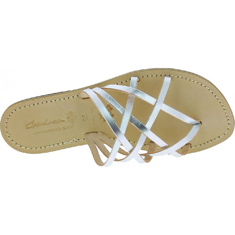 Lartigiano Del Cuoio Ciabatte infradito donna fatti a mano in pelle intrecciata color argento Comprane uno, ottenene uno gratis