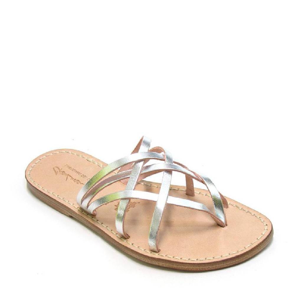 Lartigiano Del Cuoio Ciabatte infradito donna fatti a mano in pelle intrecciata color argento Comprane uno, ottenene uno gratis