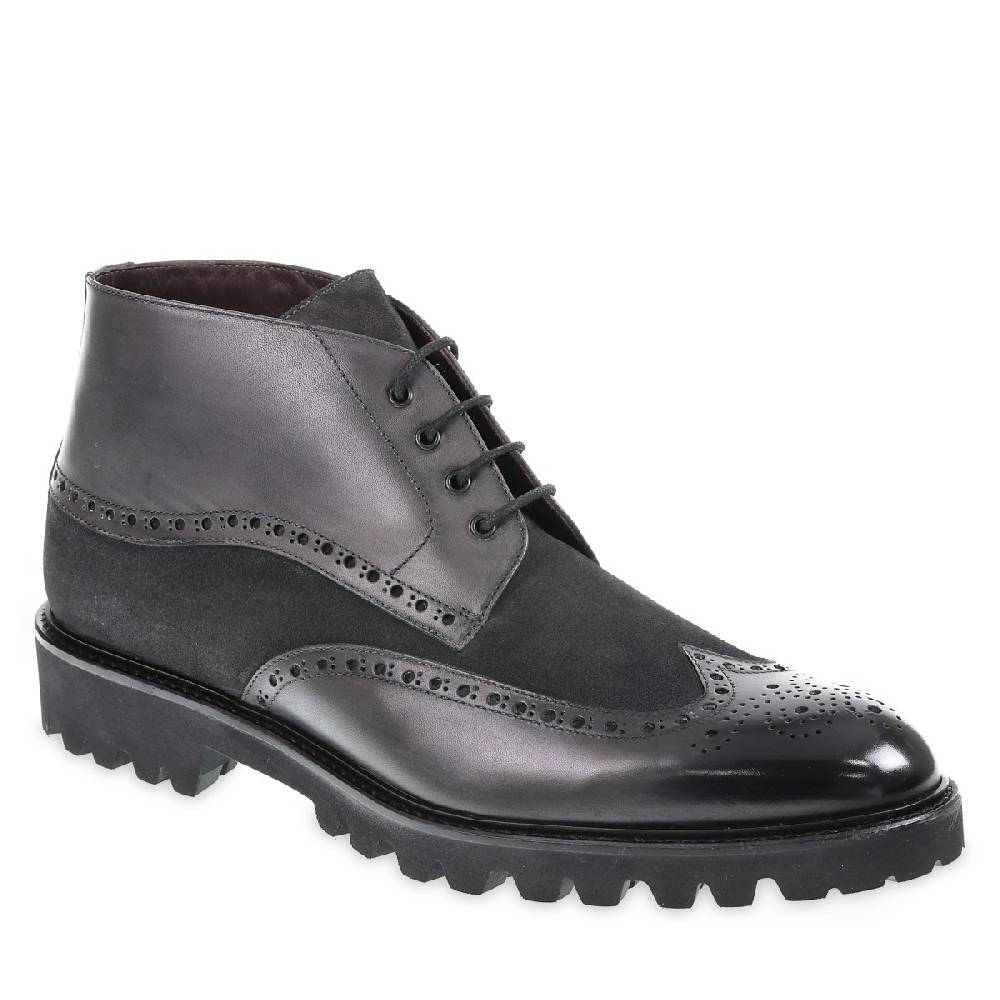 Lartigiano Del Cuoio Stivaletto con le bucature in stile country in pelle e camoscio grigio scuro - Fratelli Borgioli Ultimi due giorni