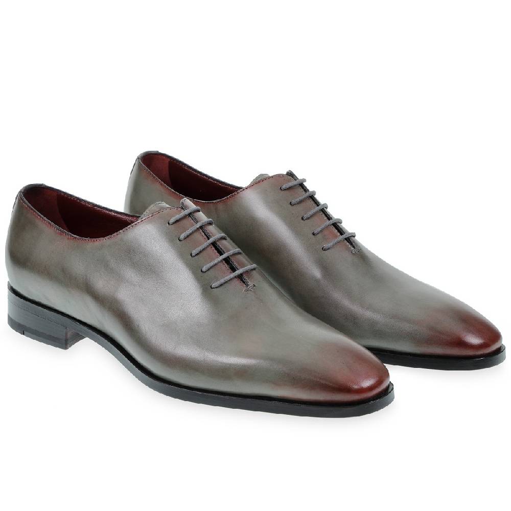 Lartigiano Del Cuoio Scarpe Oxford da uomo in pelle grigia tinta a mano con sfumature bordò Offerta speciale della fabbrica