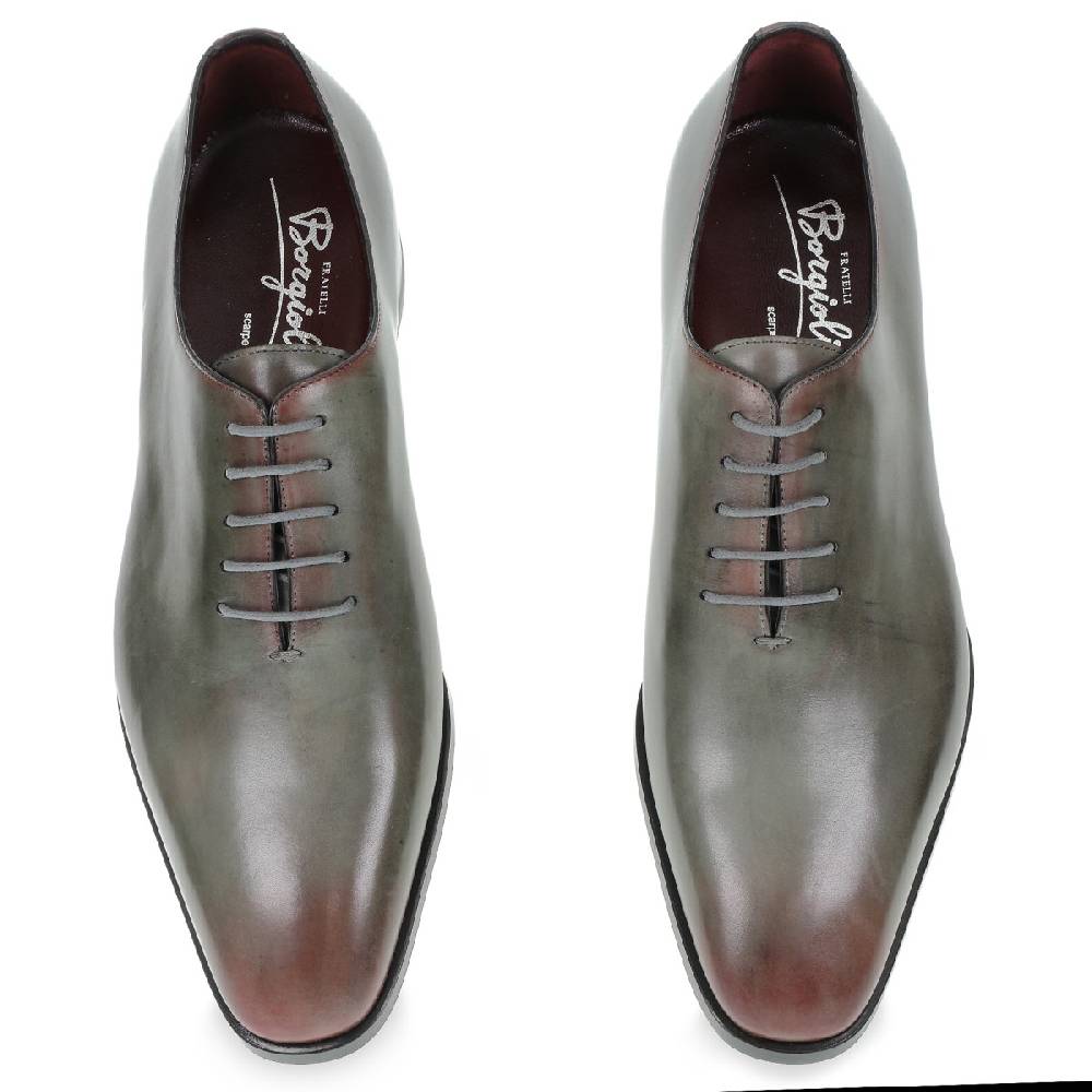 Lartigiano Del Cuoio Scarpe Oxford da uomo in pelle grigia tinta a mano con sfumature bordò Offerta speciale della fabbrica