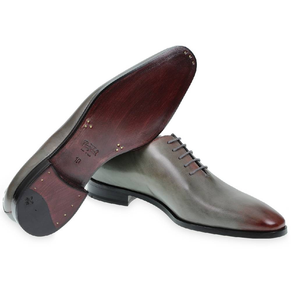 Lartigiano Del Cuoio Scarpe Oxford da uomo in pelle grigia tinta a mano con sfumature bordò Offerta speciale della fabbrica