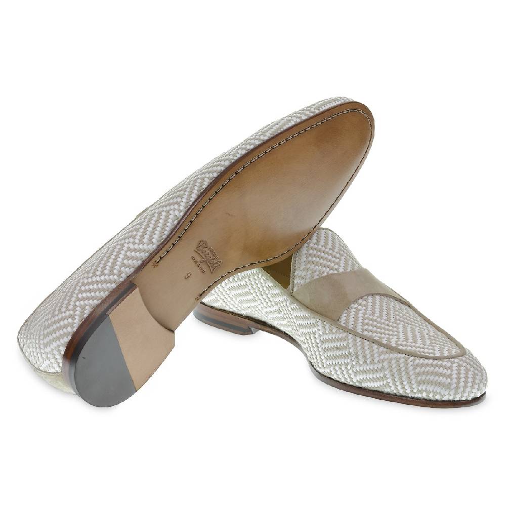 Lartigiano Del Cuoio Mocassino penny in camoscio e tessuto intrecciato bianco e beige Sostegno trimestrale