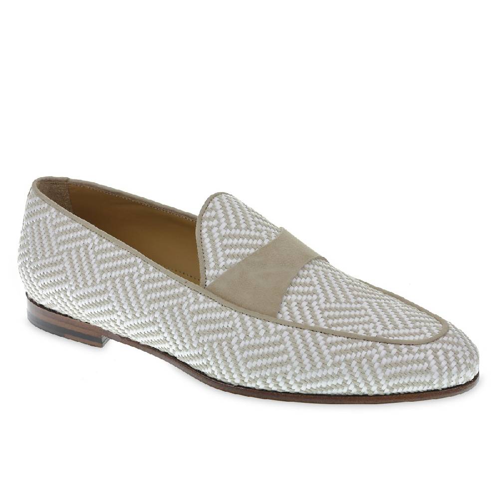 Lartigiano Del Cuoio Mocassino penny in camoscio e tessuto intrecciato bianco e beige Sostegno trimestrale