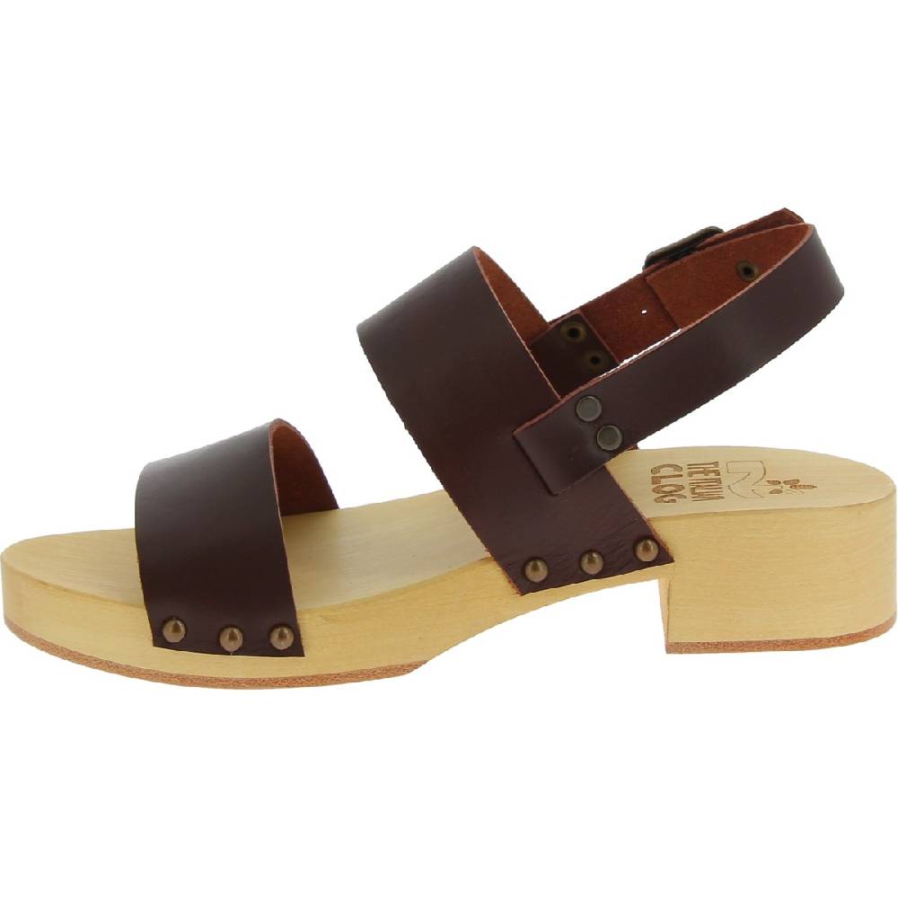 Lartigiano Del Cuoio Zoccoli donna in legno con fasce in pelle marrone scuro Enormi sconti