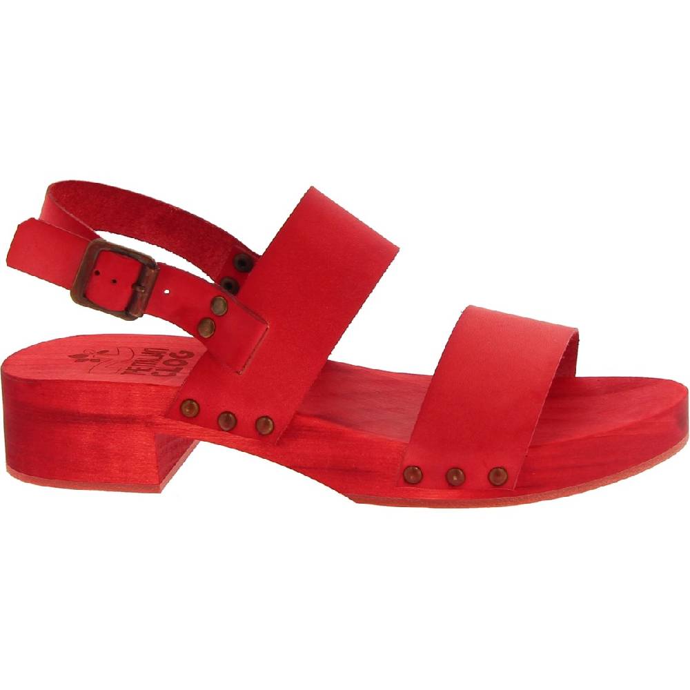 Lartigiano Del Cuoio Sabot donna rosso in legno artigianali con fascia in pelle In vendita