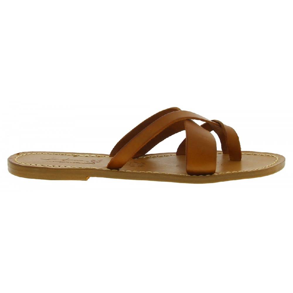 Lartigiano Del Cuoio Ciabatte infradito da donna fatti a mano in pelle color cuoio Duty-free