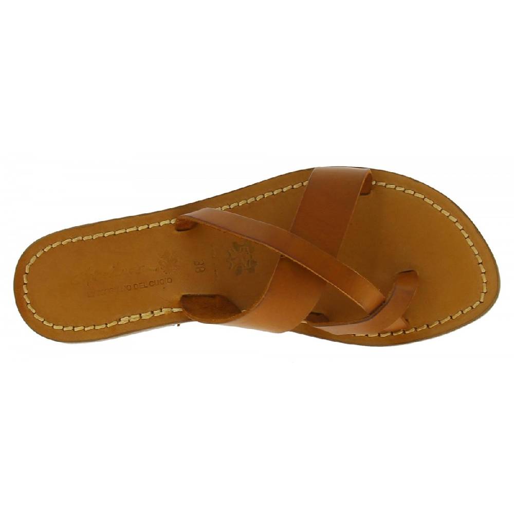 Lartigiano Del Cuoio Ciabatte infradito da donna fatti a mano in pelle color cuoio Duty-free