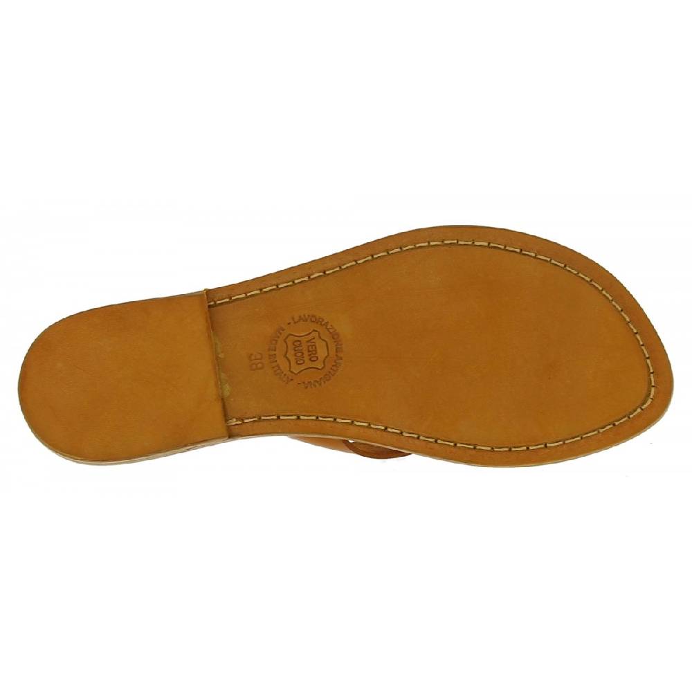 Lartigiano Del Cuoio Ciabatte infradito da donna fatti a mano in pelle color cuoio Duty-free