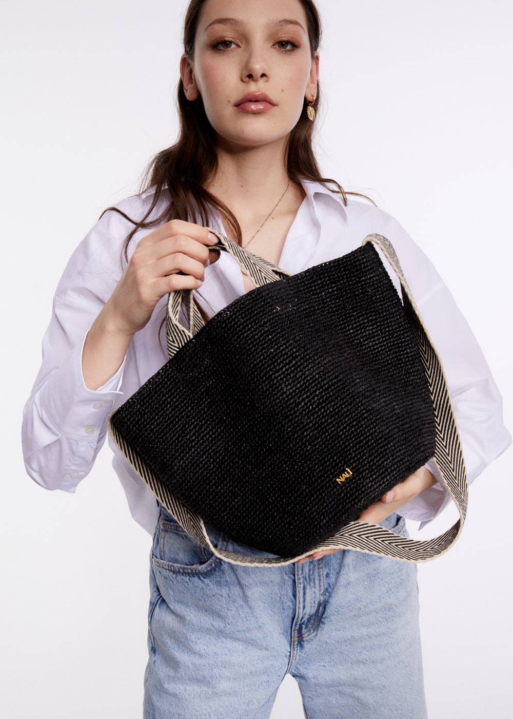 Nalí DEVON SMALL SHOPPER BAG IN RAFFIA + COLORS Nuovo