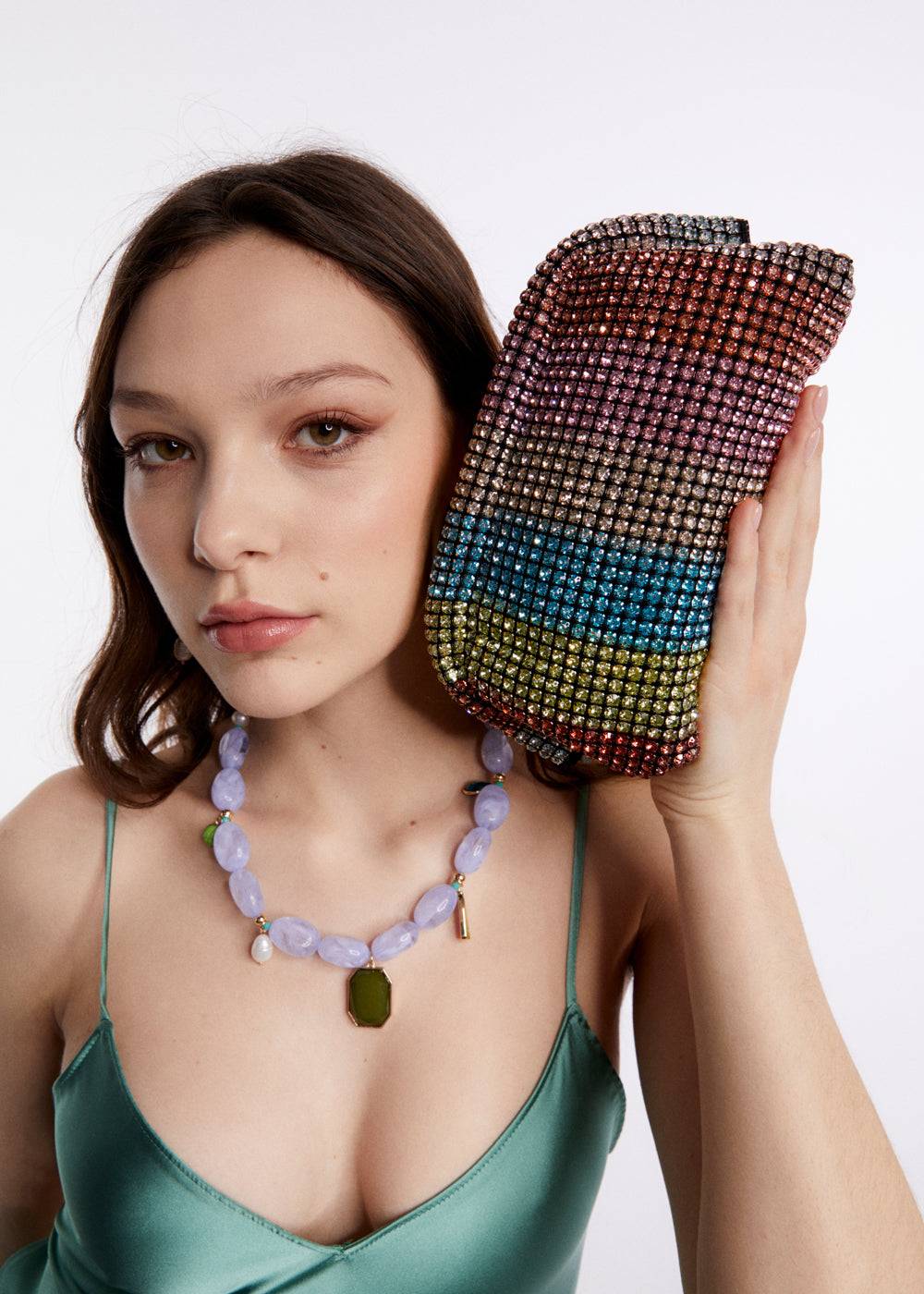Nalí SPARK STRIPE POCHETTE W/ MULTI STONES + COLORS Consegna Veloce