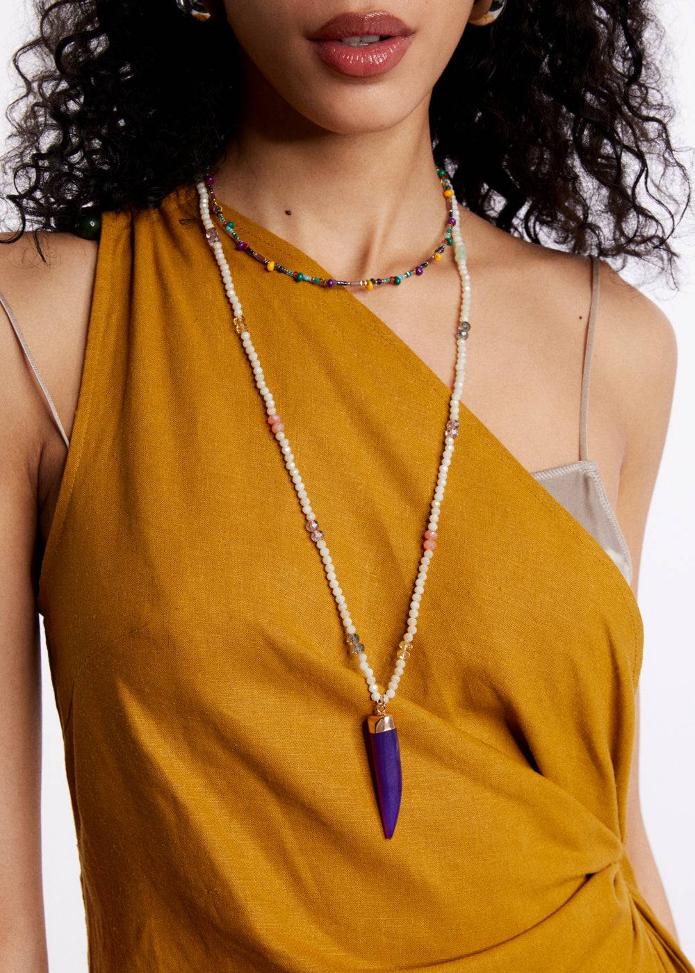 Nalí HORN NECKLACE W/ GOLD BEADS + COLORS Vendita Economica
