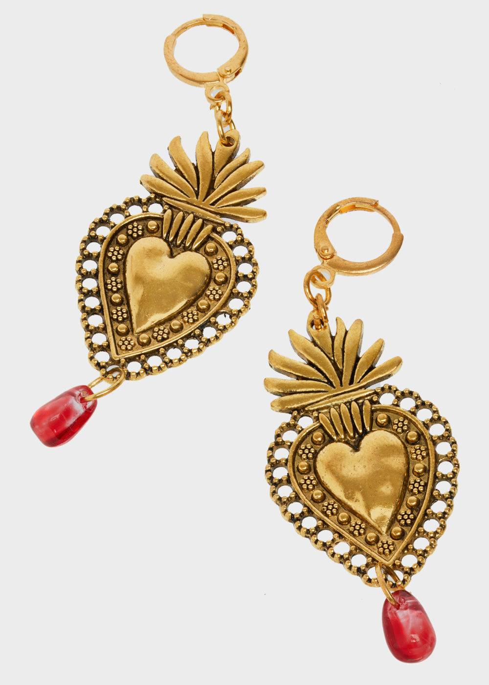 Nalí GOLD EARRINGS WITH RED SACRED HEART Trasporto libero internazionale