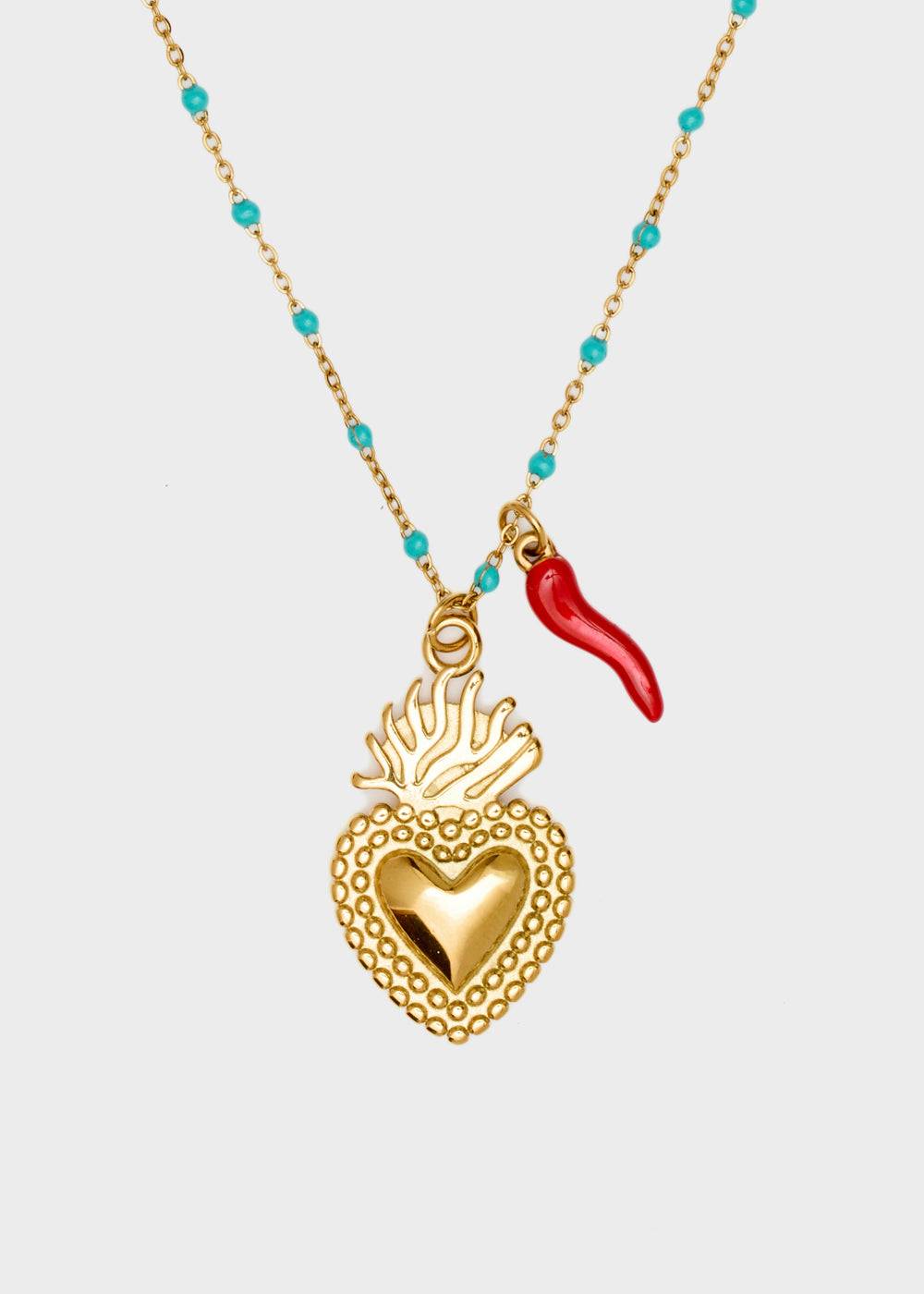 Nalí NINA NECKLACE W/ HEART+HORN + COLORS Nuova