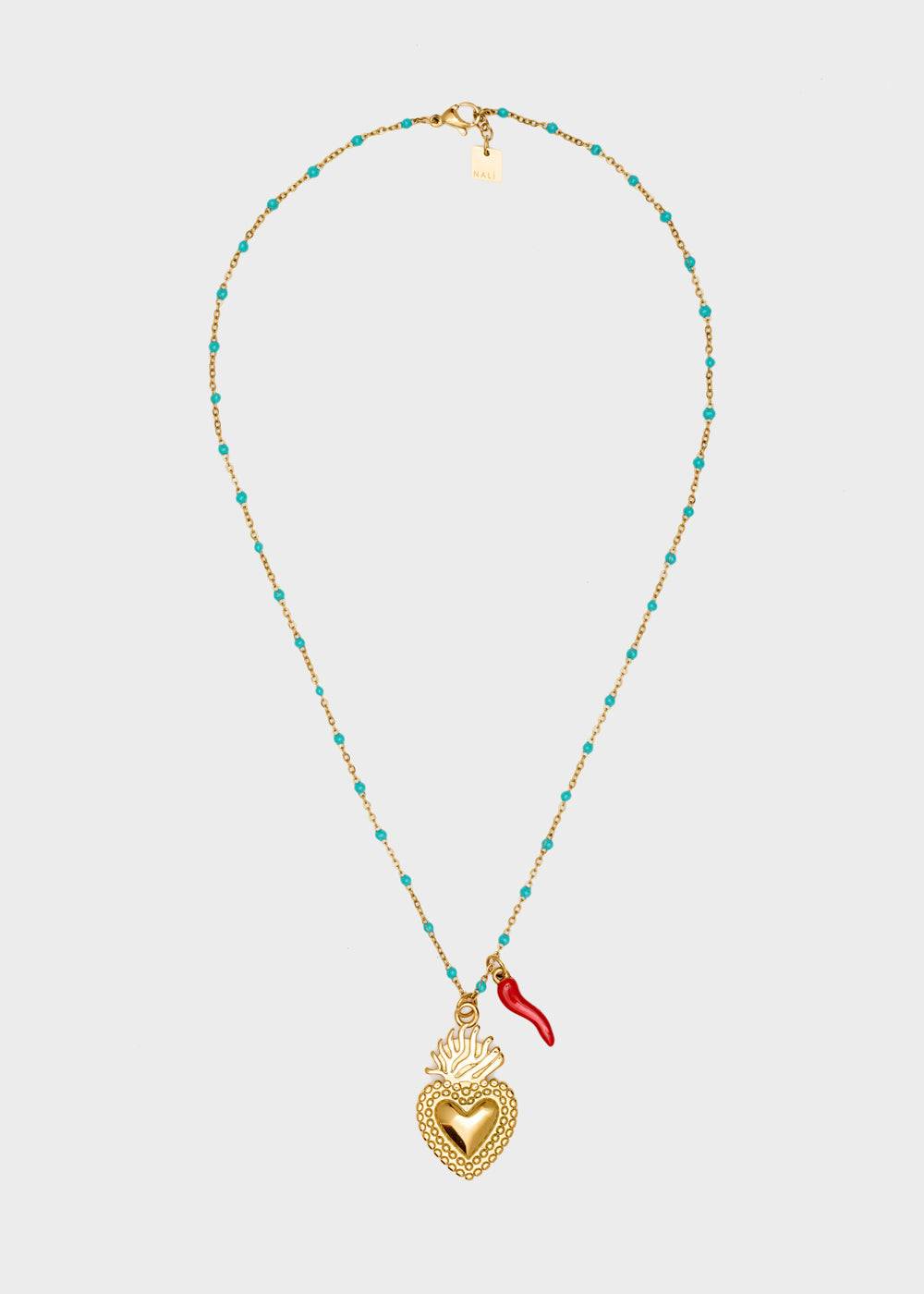 Nalí NINA NECKLACE W/ HEART+HORN + COLORS Nuova