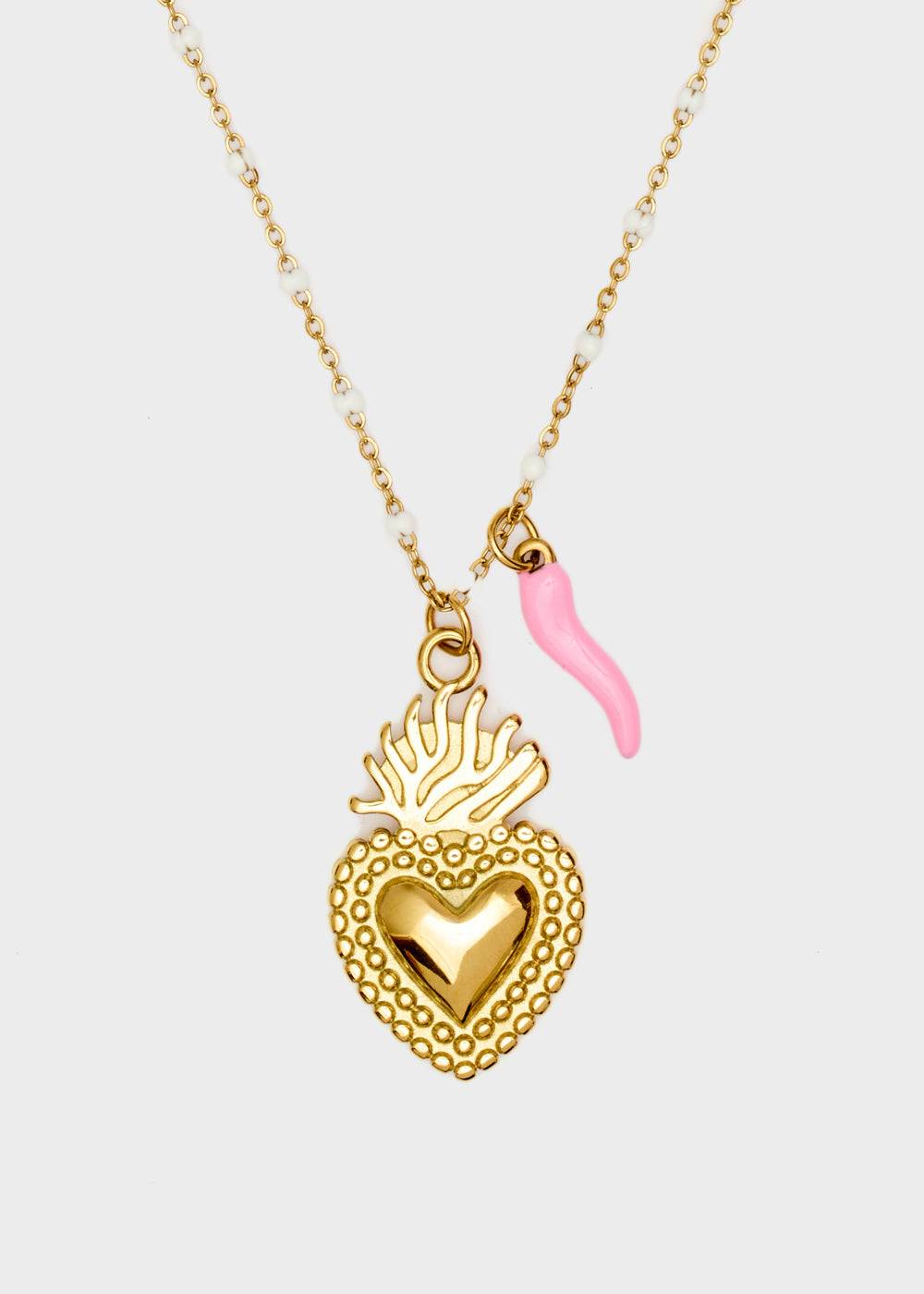 Nalí NINA NECKLACE W/ HEART+HORN + COLORS Nuova