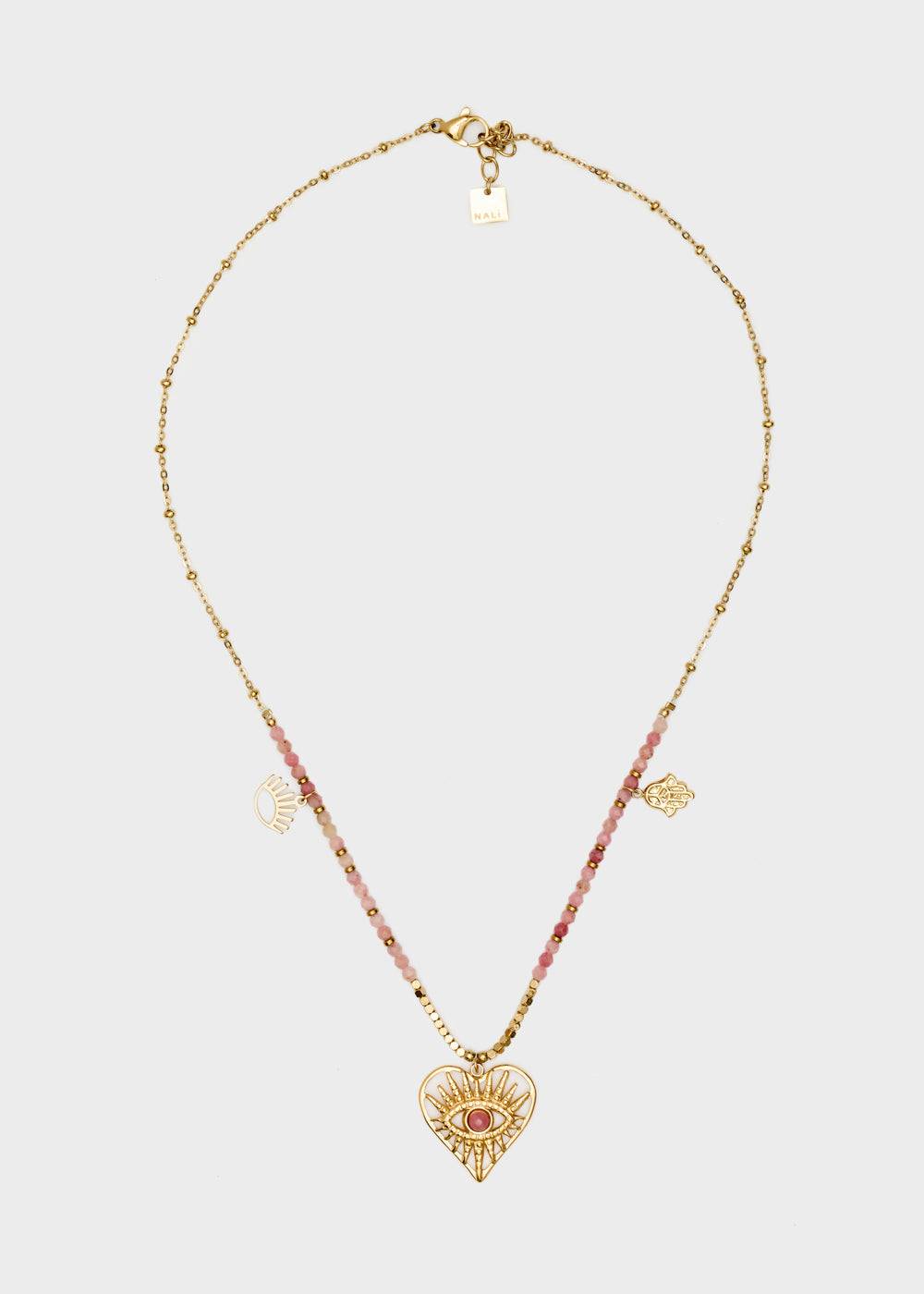Nalí S.STEEL NECKLACE W/ NAT.STONE+PINK HEART Italy