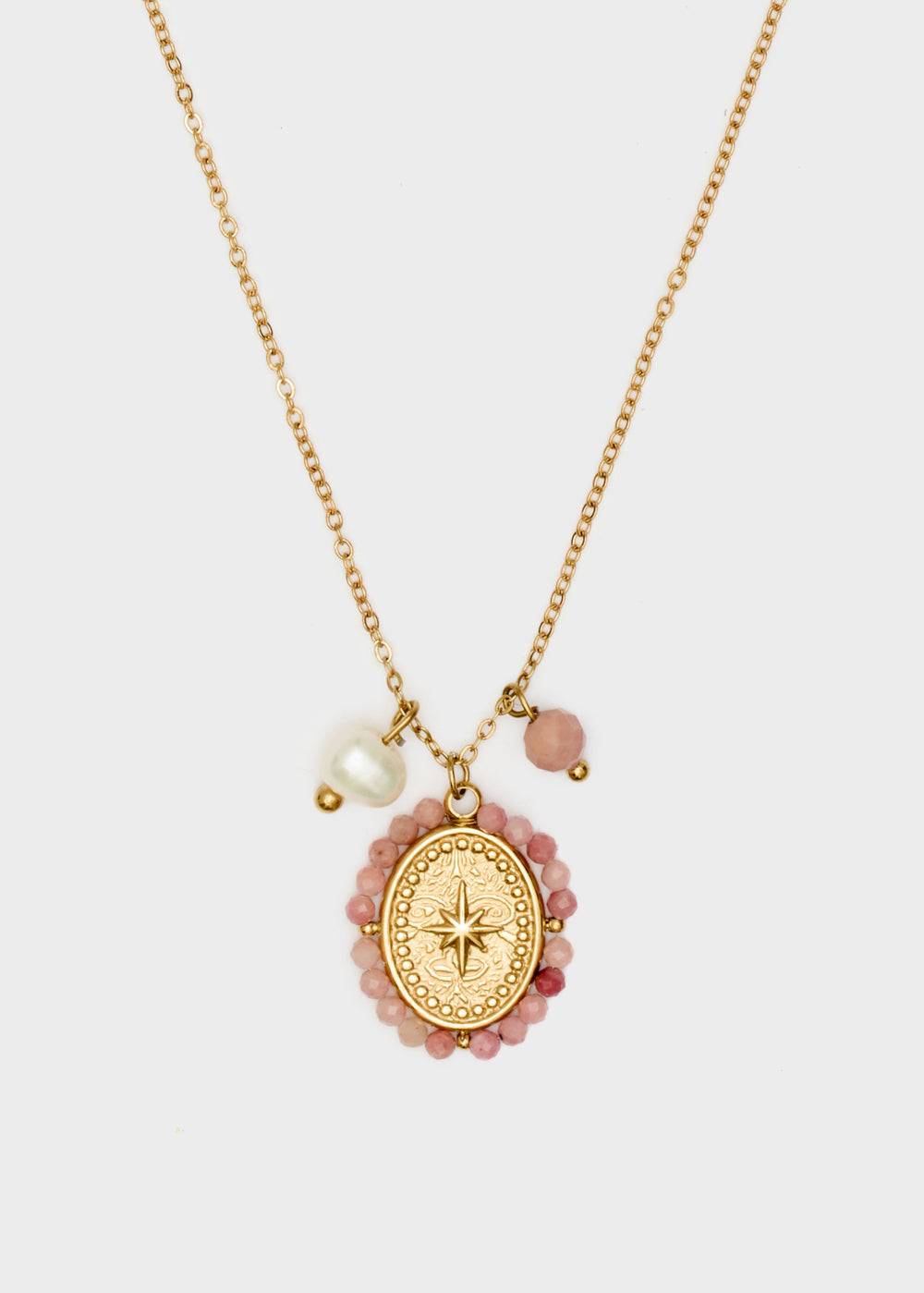 Nalí GOLD NECKLACE W/ PINK PENDANT+PEARLS Sconto