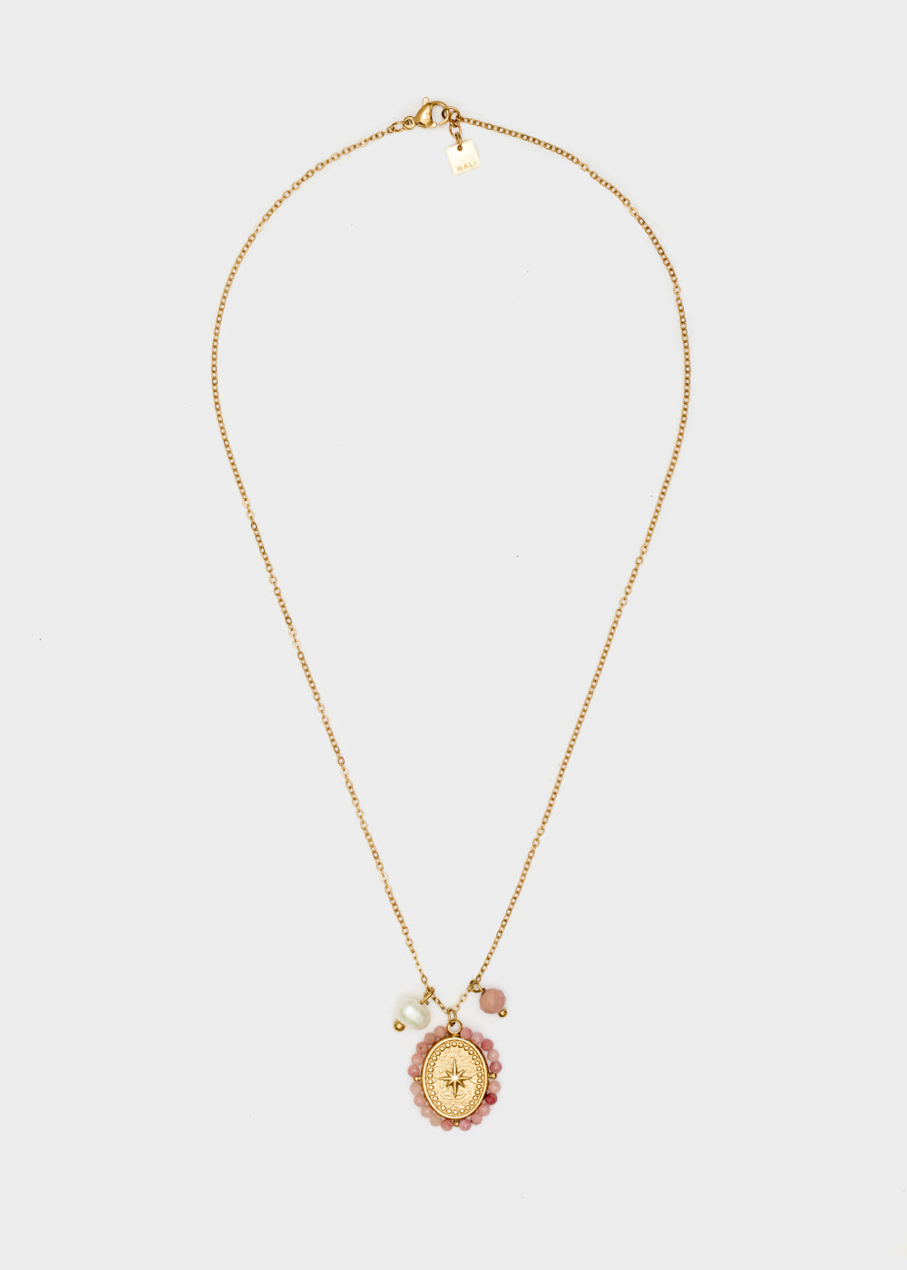 Nalí GOLD NECKLACE W/ PINK PENDANT+PEARLS Sconto