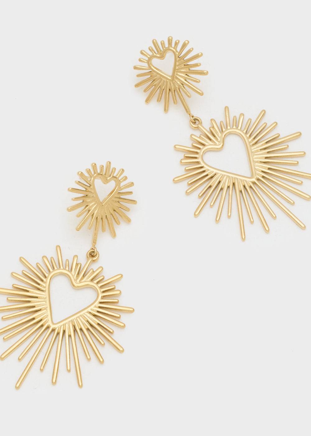 Nalí S.STEEL GOLD HEART EARRINGS WITH RAYS Saldi
