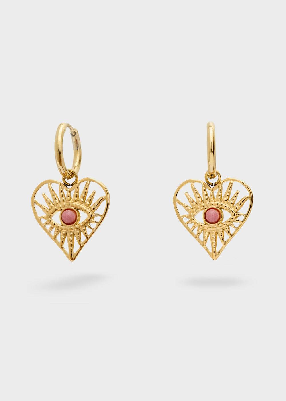 Nalí S.STEEL HEART EARRINGS W/ NAT. PINK STONE Hotsell