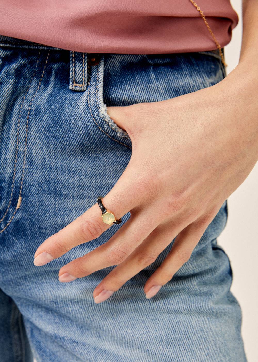 Nalí GLORIA ADJUSTABLE BLACK RING W/ STONE Nuovo