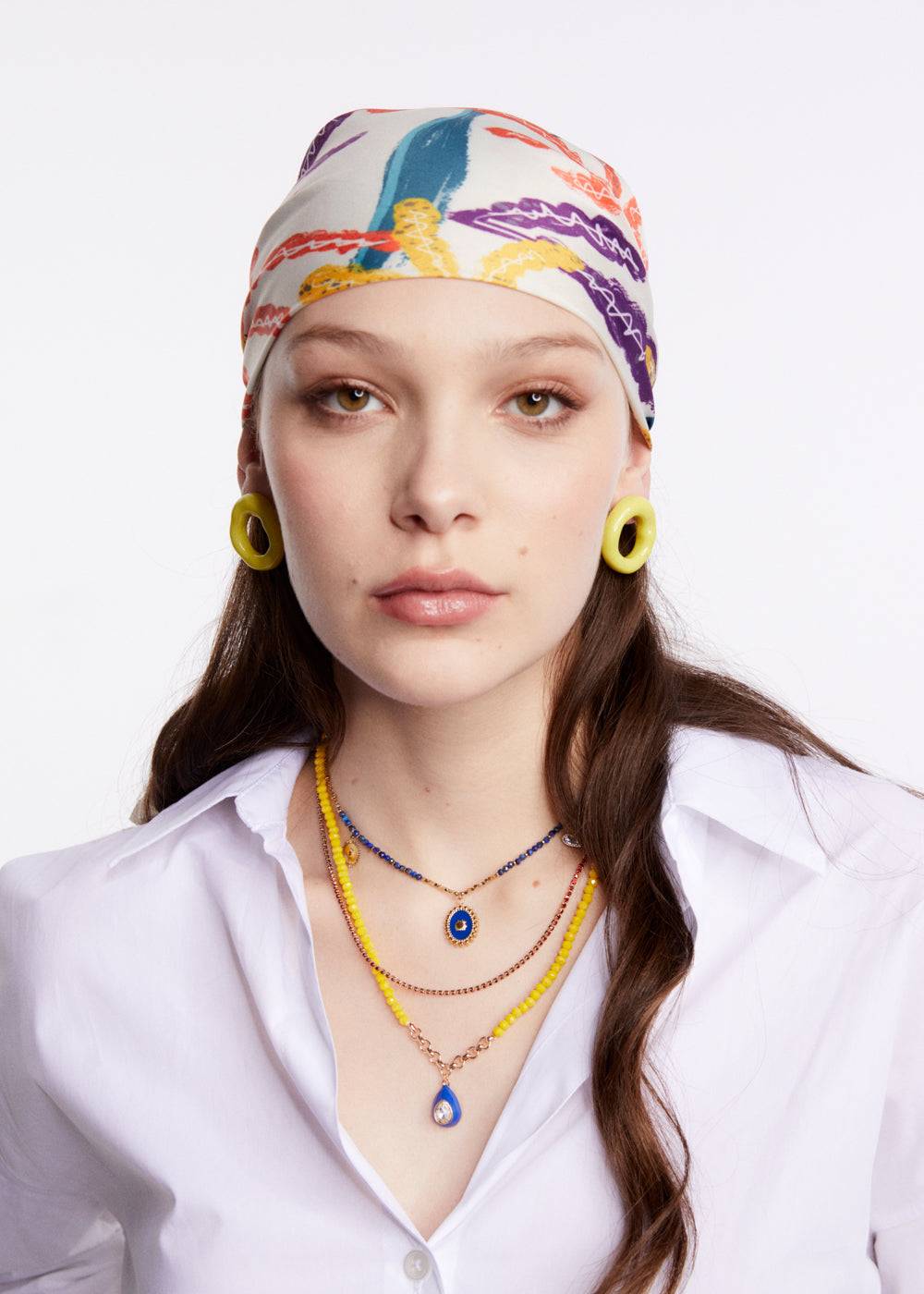 Nalí WHITE FOULARD W/ MULTICOLOR FLOWERS Vendita Calda