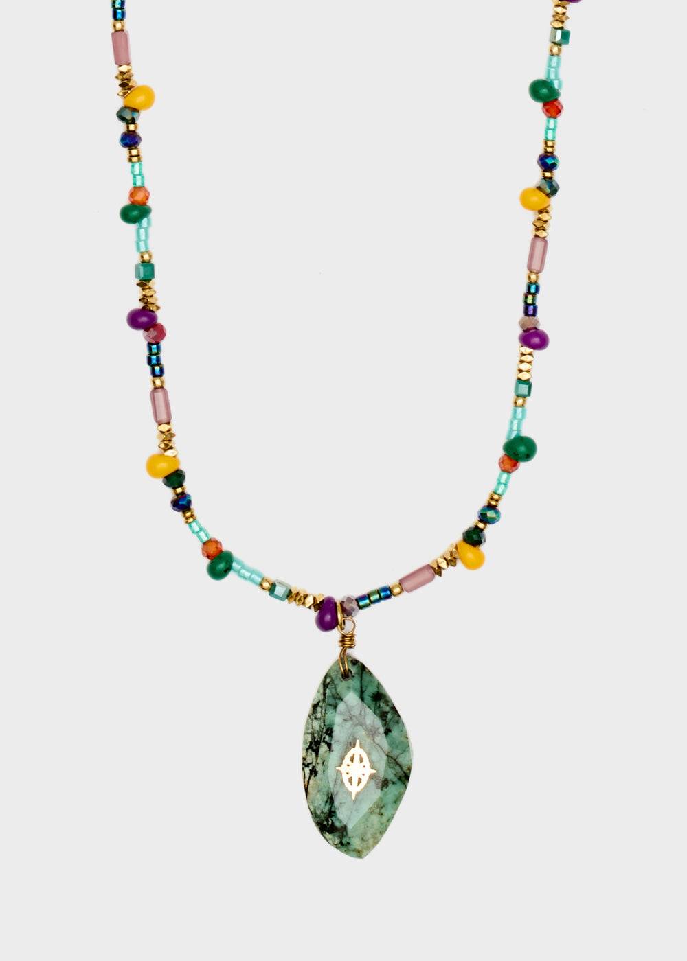Nalí S.STEEL NECKLACE W/ GREEN NAT. STONE Nuova