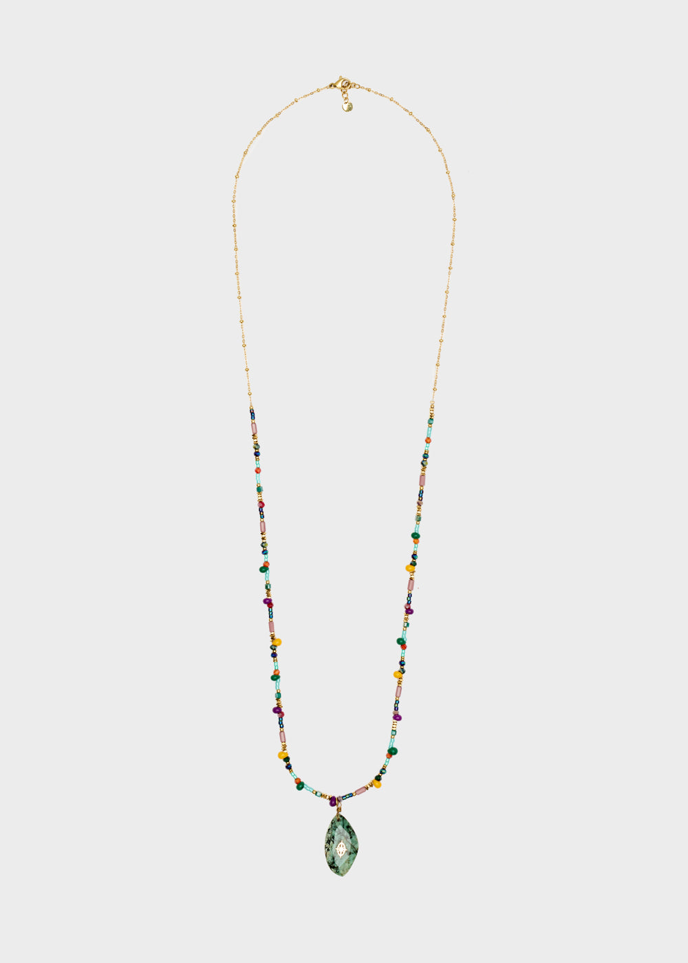 Nalí S.STEEL NECKLACE W/ GREEN NAT. STONE Nuova