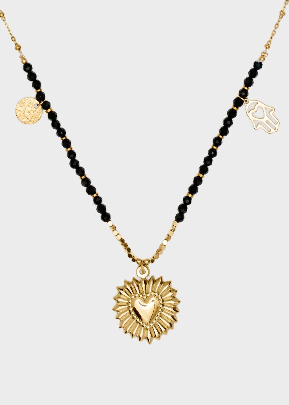 Nalí S.STEEL NECKLACE W/ BLACK AGATE HEART Moda