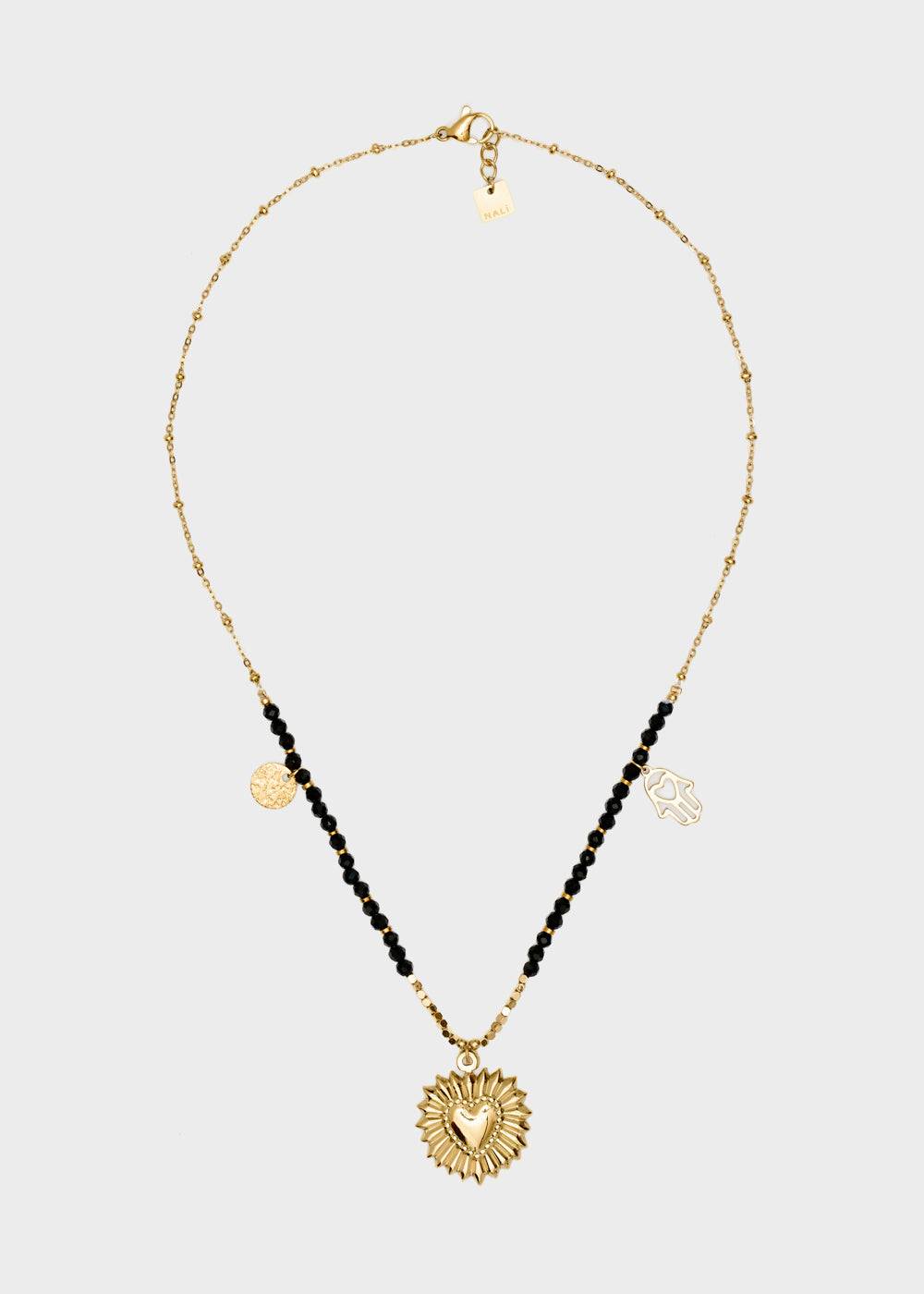 Nalí S.STEEL NECKLACE W/ BLACK AGATE HEART Moda