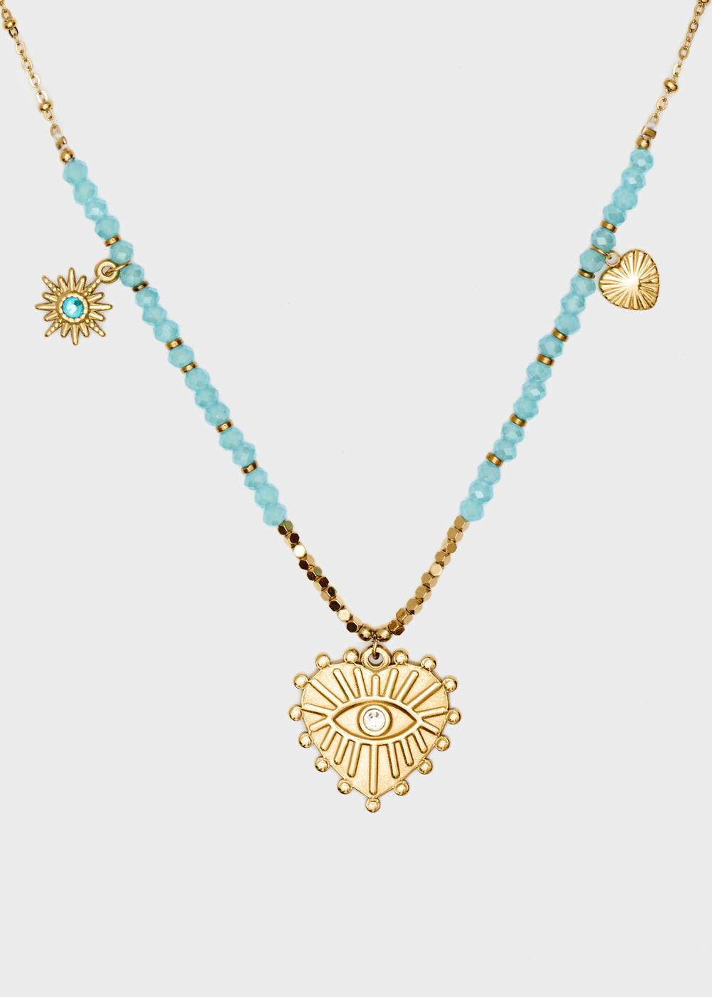 Nalí S.STEEL NECKLACE W/ BEADS + L.BLUE HEART 2025