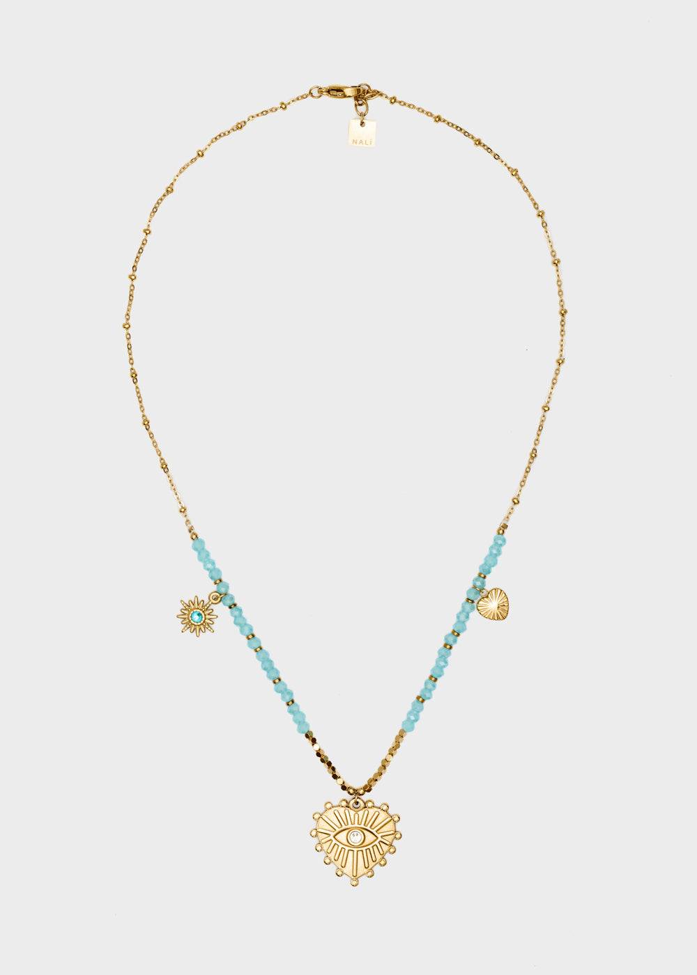 Nalí S.STEEL NECKLACE W/ BEADS + L.BLUE HEART 2025