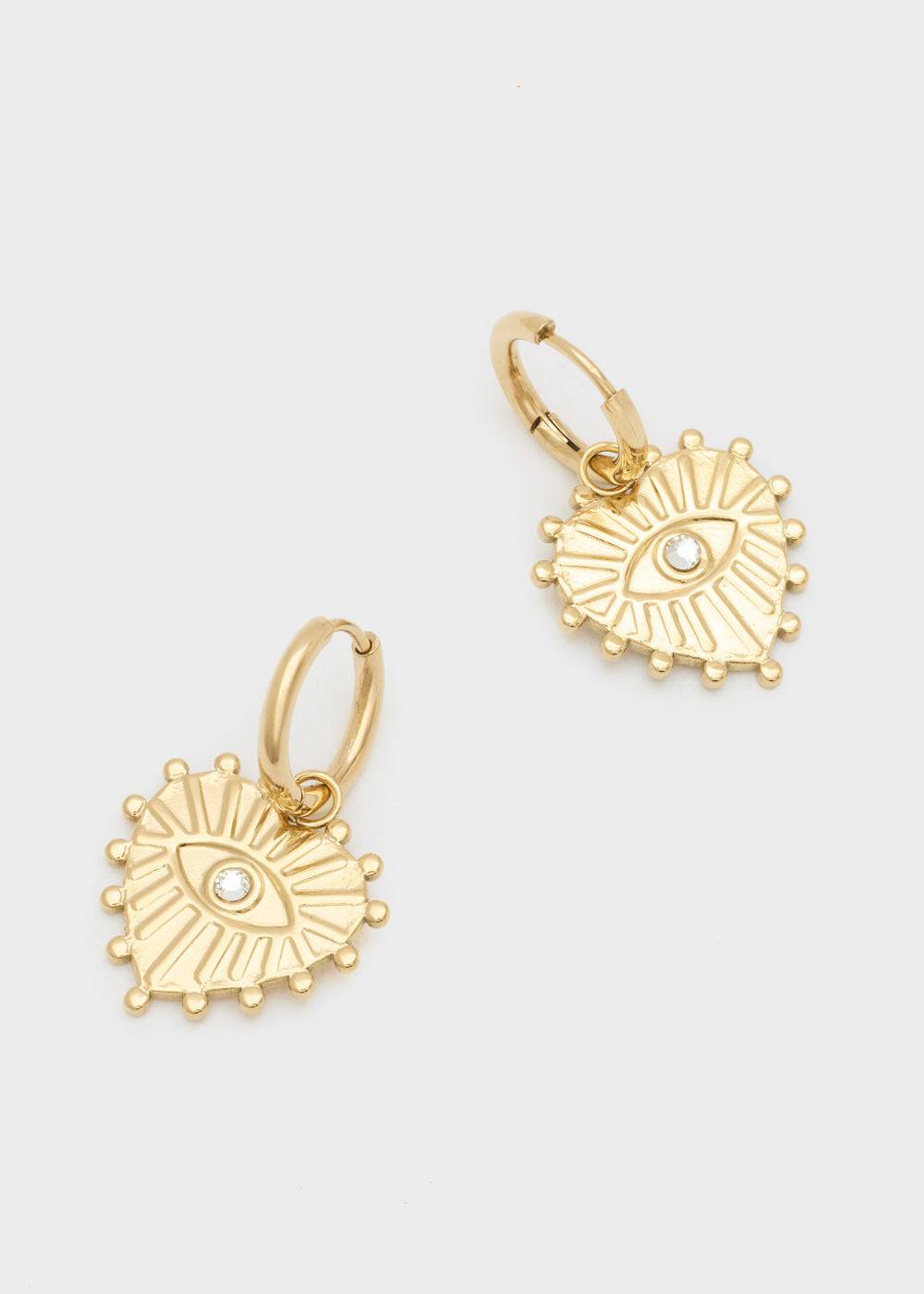 Nalí S.STEEL HOOP EARRINGS W/ GOLD HEART+EYE Spedizione Gratuita