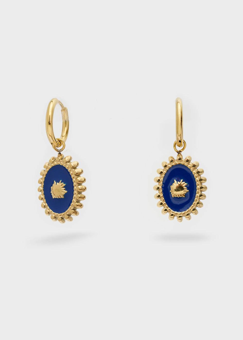 Nalí S.STEEL HOOP EARRINGS W/ BLUE OVAL Pezzi Unici