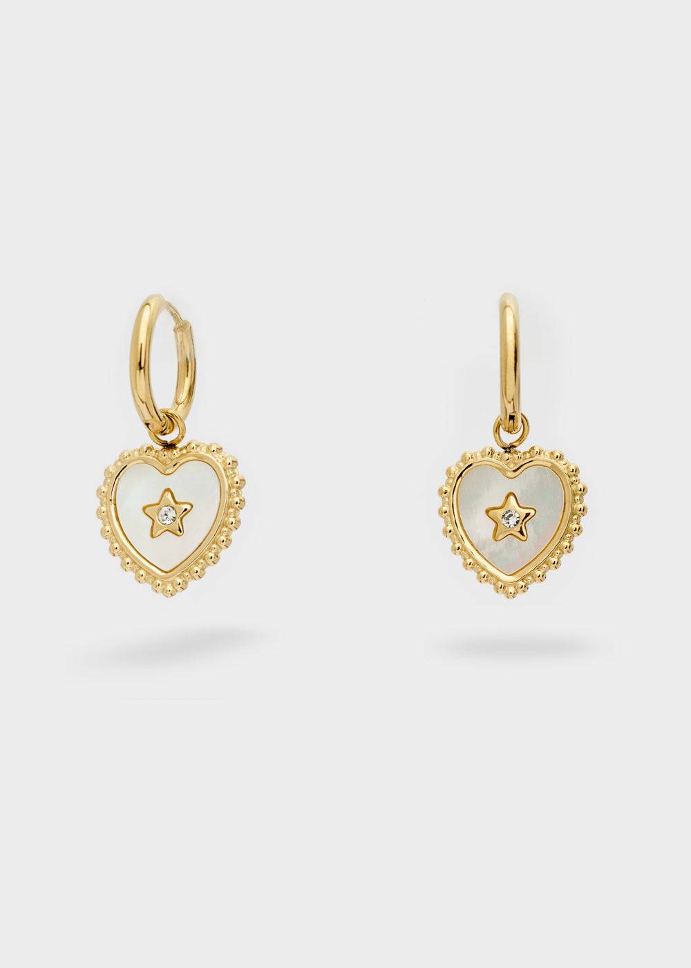 Nalí S.STEEL HOOP EARRINGS W/ WHITE HEART Soddisfazione Garantita