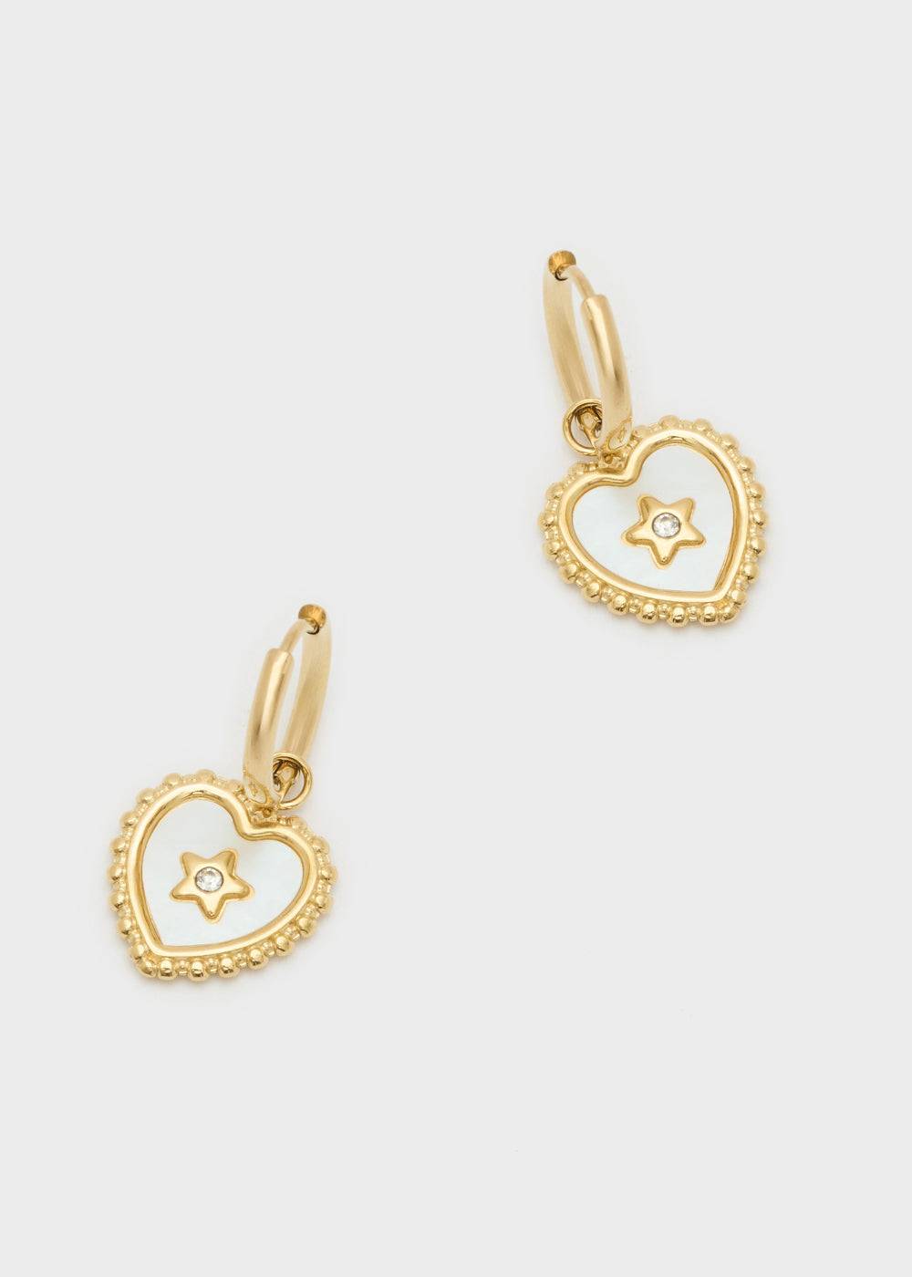 Nalí S.STEEL HOOP EARRINGS W/ WHITE HEART Soddisfazione Garantita