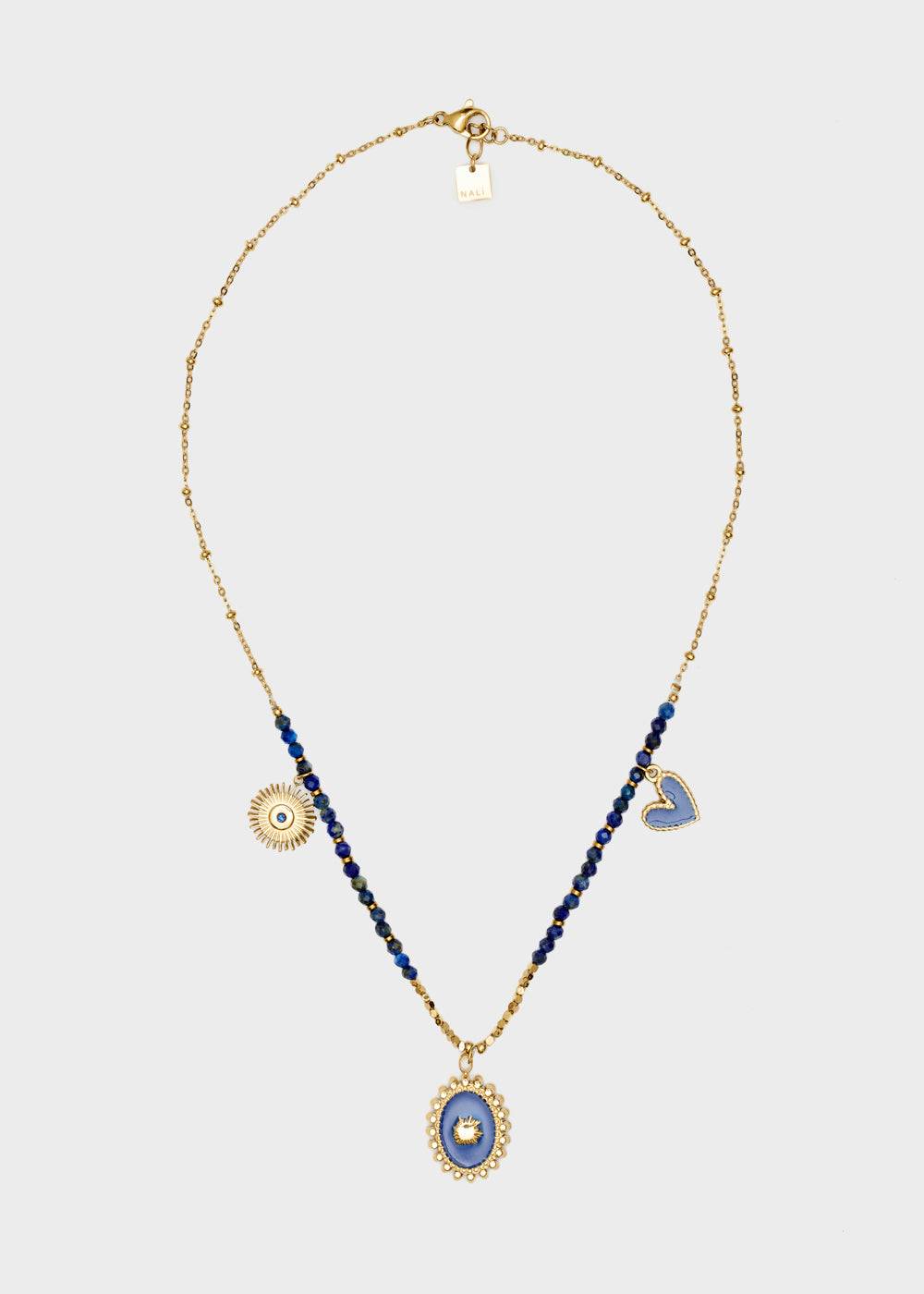 Nalí S.STEEL NECKLACE W/ OVAL BLUE NAT. STONE Qualità Garantita