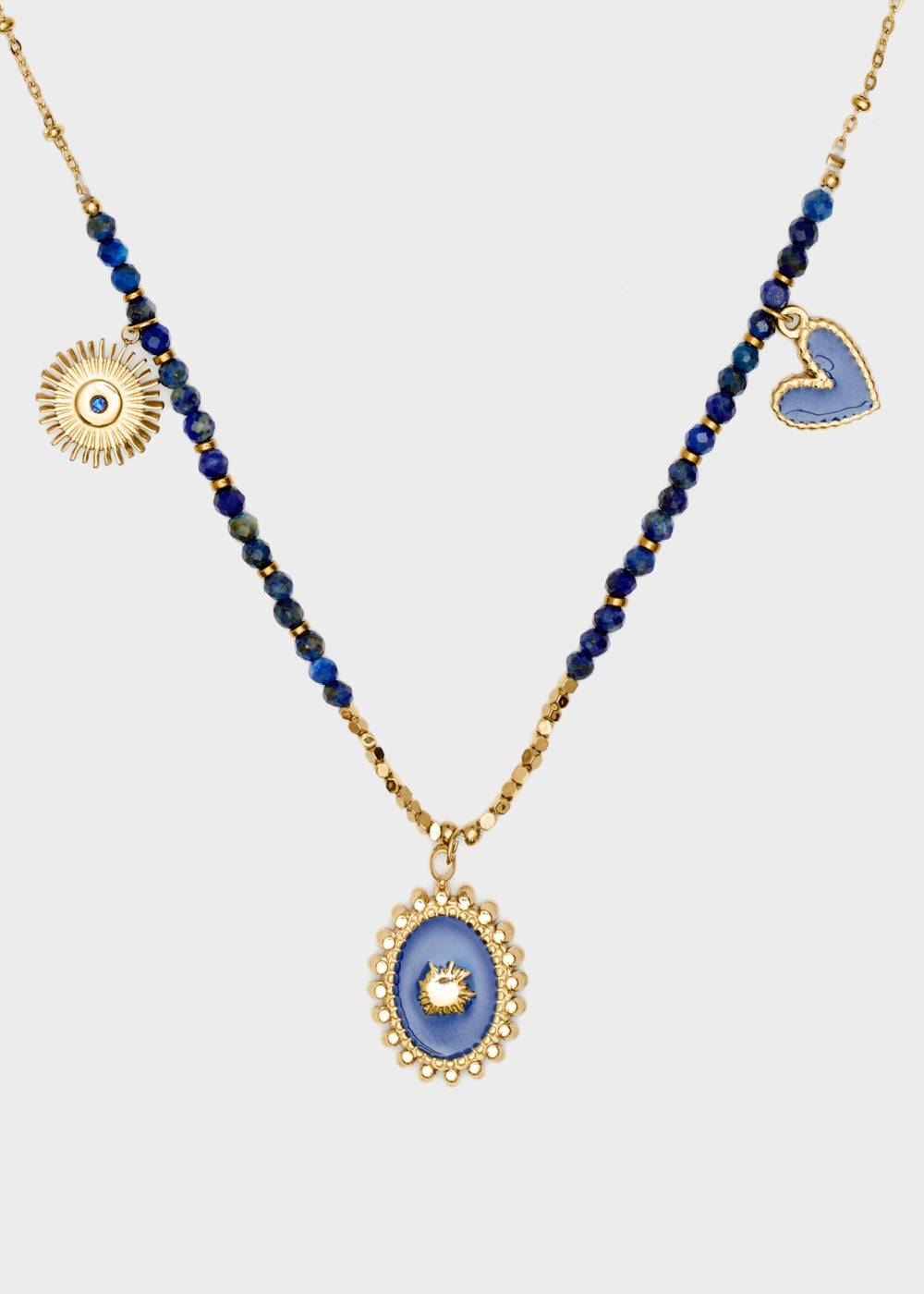 Nalí S.STEEL NECKLACE W/ OVAL BLUE NAT. STONE Qualità Garantita