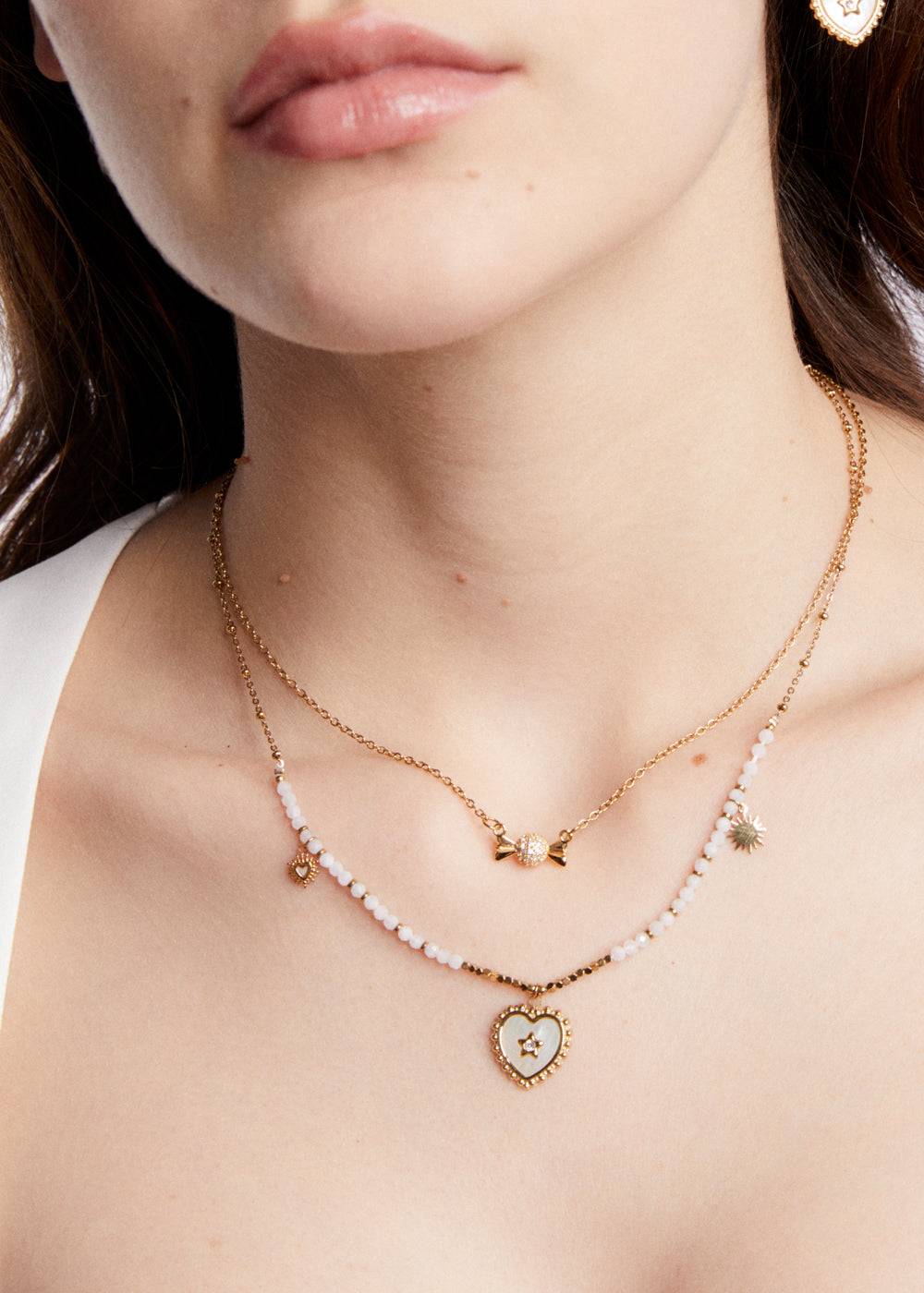 Nalí S.STEEL NECKLACE W/ NAT.STONE+WHITE HEART Negozi Online